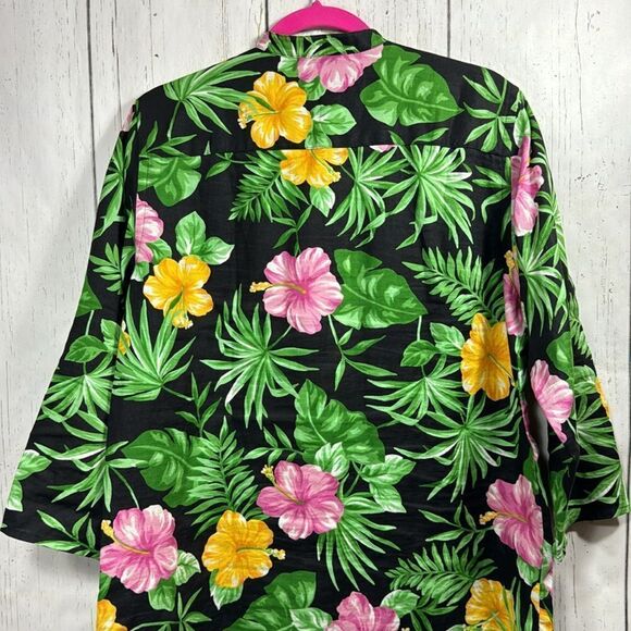Lauren Ralph Lauren Tropical Floral Linen Mandarin Jacket Hibiscus Resort Boho - Picture 12 of 14